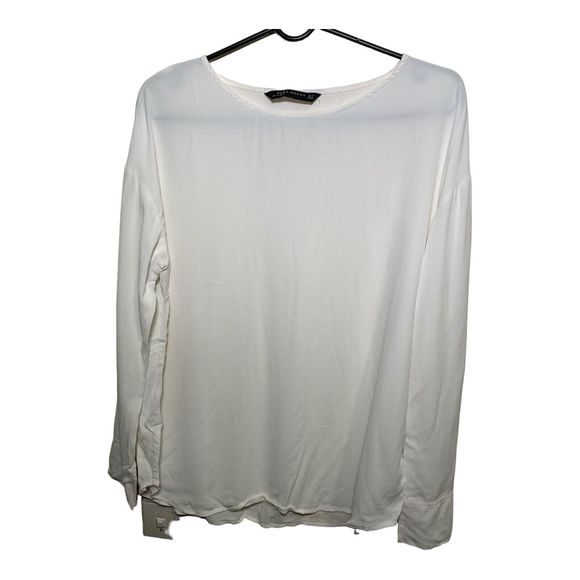 ZARA White Ladies Long Sleeve Round Neck Top Lightweight Blouse Size Small. - Picture 2 of 6